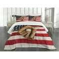 thumbnail image 3 of Ambesonne American Flag Quilted Bedspread Set 3 Pcs, Grunge Baseball, King Size, Brown Red Blue, 3 of 5