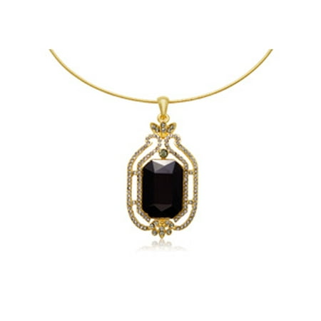 - Black Onyx and Gunmetal Crystal Radiant Choker Necklace Gold Overlay