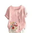 thumbnail image 2 of Tops for Women Short Sleeve Round-Neck Floral Printed Button Casual T-shirt Pink XXXL, 2 of 4