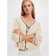 thumbnail image 5 of Women's Cropped Cardigan Sweaters Fall Long Sleeve Button Down Color Block Knit Outwear Coats Color M, 5 of 7