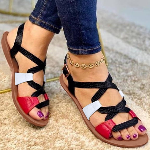 Vedolay Ladies Flat Sandals Wedge Sandals for Women Dressy Summer Comfortable Low Wedges Dress Sandal,Black 7