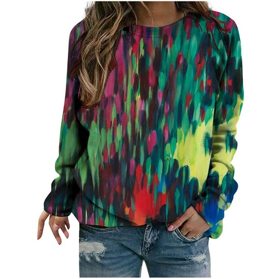 WXLWZYWL Trendy Sweatshirts For Women 2023 Women Classic And Winter Floral Print Crewneck Long Sleeve Loose Sweatshirt Tops