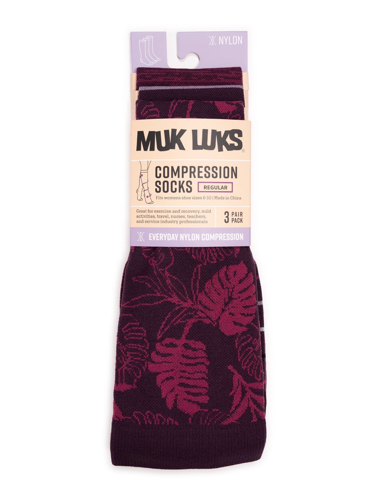 Muk Luks Women's Wide Width Nylon Knee-High Compression Socks, 3-Pack, Shoe Size 6-10