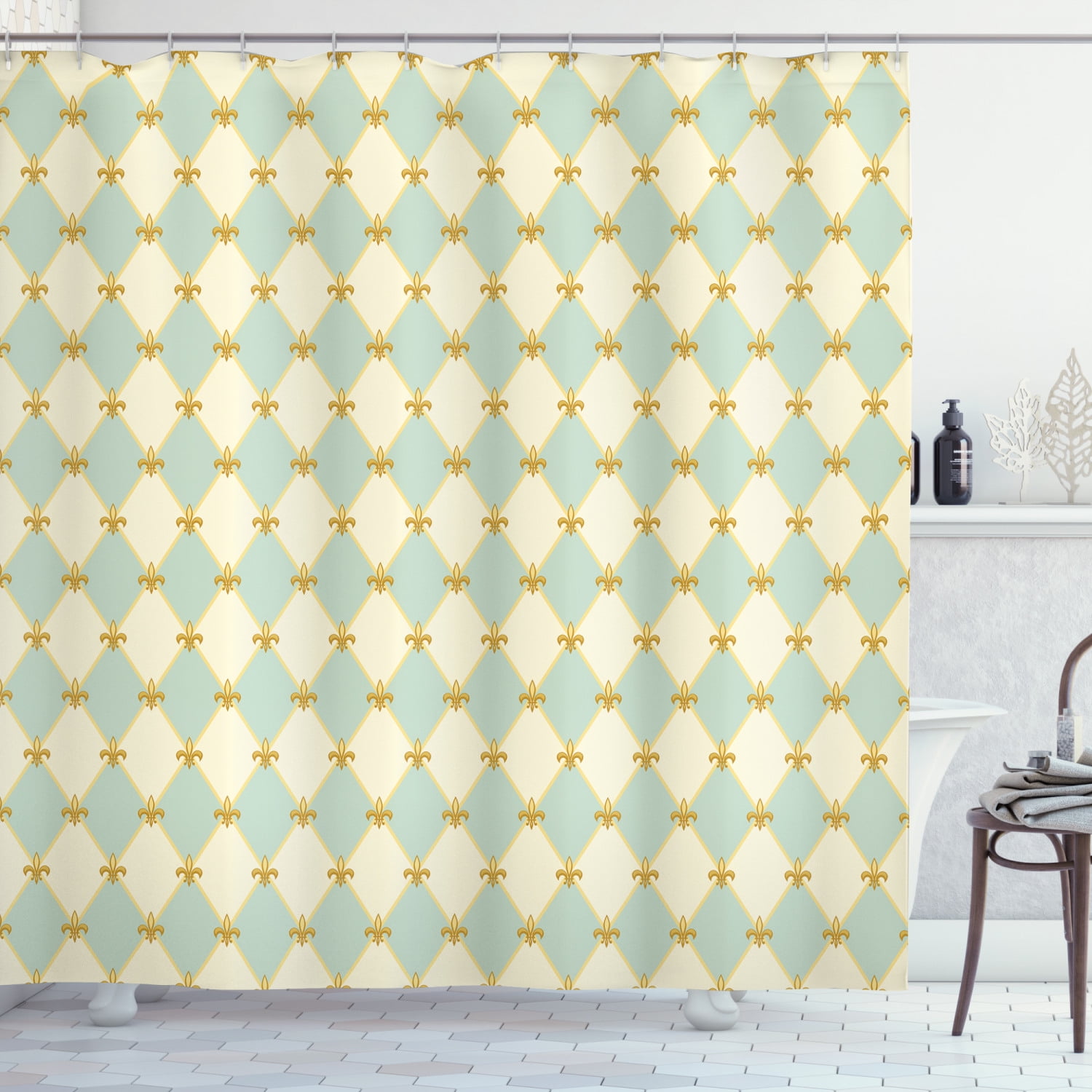 Fleur De Lis Shower Curtain, Traditional Royal Flower Pattern with