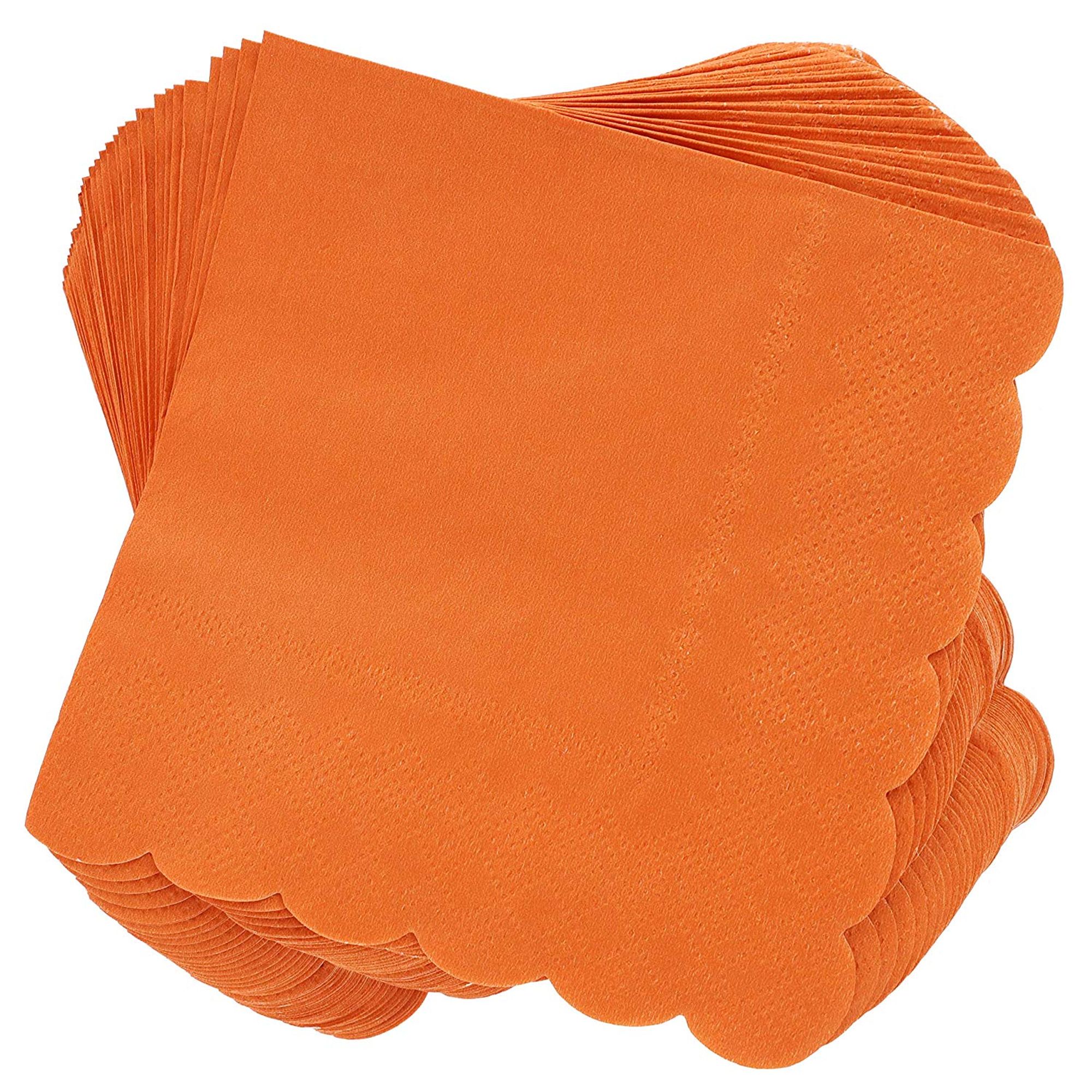 100Pack Bulk 2Ply Scalloped Paper Cocktail Napkins, Orange, 5 X 5