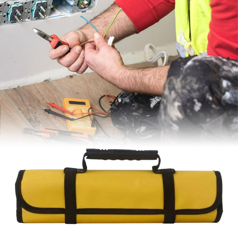 Oxford Cloth Tool Storage Bag Multipurpose Repair Tools Storage Bag Roll up  Tool Bags Tool Pouch Zipper for Carpenter Construction Handyman Yellow 