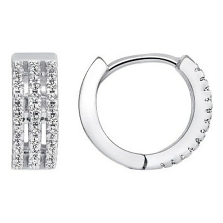 Strand Zirconia Earrings - 925 Sterling Silver 3 Strands Hoop Earrings with 3 row Cubic Zirconia ( CZ) Rhodium Plated ES1733W1