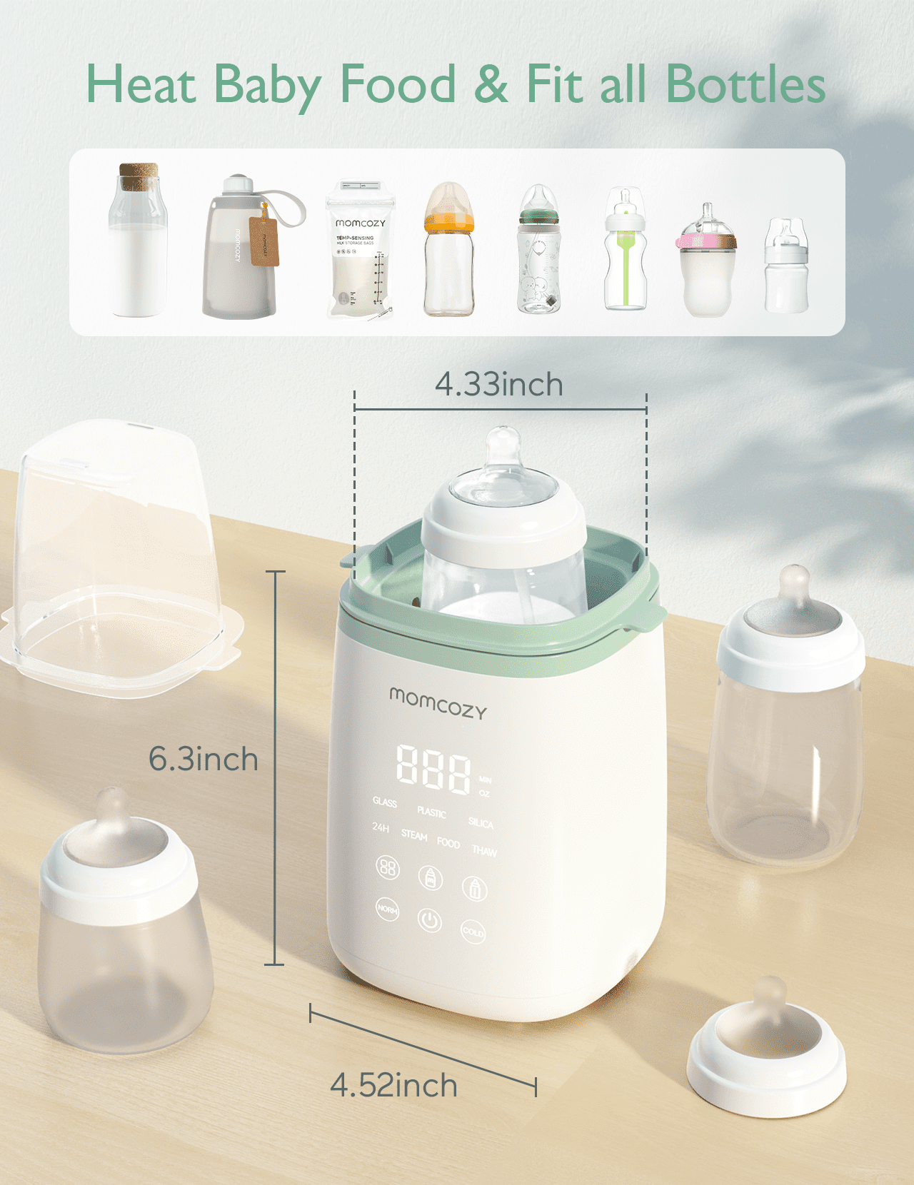 Momcozy Baby Bottle Warmer, 6-in-1 Baby Milk Warmer with Smart Temperature Control, Breastmilk Warmer, Fast Baby Food Heater, Steam Sterilizer