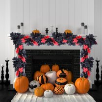 KeirineCC 1PCS Orange Leaf Garland,5.8Ft Halloween Garland Artificial Maple Leaf Autumn Hanging Fall Vines Thanksgiving Decorations Fall Decor,Maple Leaf Dining Table Front Door Decor,D