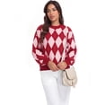 thumbnail image 3 of Asklazy Women’s Relaxed Fit Soft Knit Fabric Sweater Long Sleeve Pullover Crew Neck Casual Winter Top,US Size,Red Plaid,XL, 3 of 9