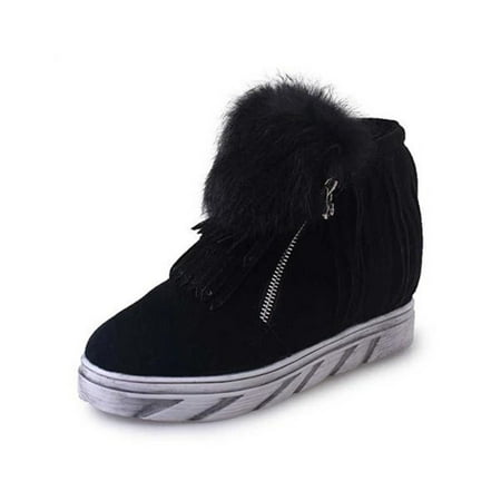 

Women s Double Zipper Tassel Ankle Boots Flat Heel Low Tube Shoes Super Cute 40 Black