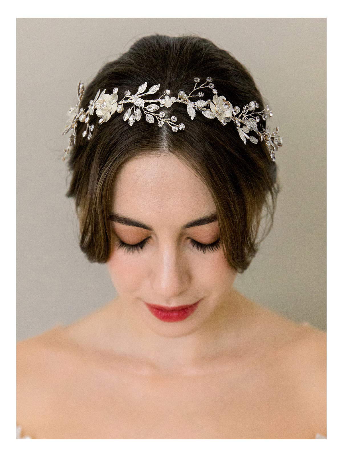 SWEETV Flower-Leaf Bridal Headpieces for Wedding Hair Band for Brides  Headband Rhinestone Wedding Headband Silver Flower Girl Bridesmaid Hair  Vine 