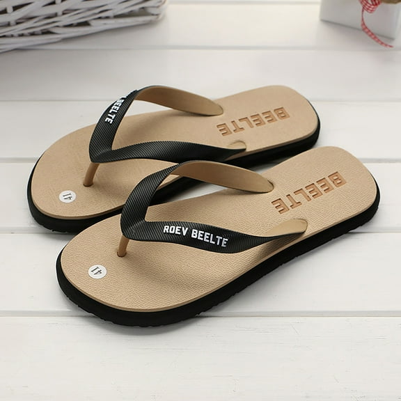 XIMIN Summer New Men's Non Slip Beach Sandals Arch Support Molded Cushion Footbed Trend Outdoor Flip Flops Wide Mens Slippers (9, Brown)