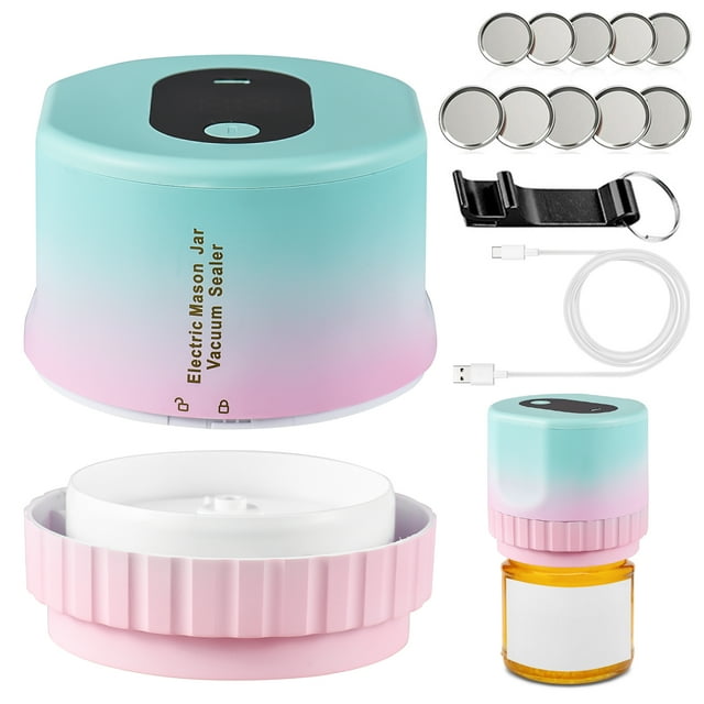 Graflsoa KZ-80S Electric Mason Jar Vacuum Sealer Kit with LED Display, Type-C Charging, and 10 Lids - Compact, Portable, and Powerful for Food Preservation