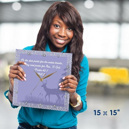 3dRose, Illustrated bible verse with deer in forest Psalm 421, 15x15 Wall Clock