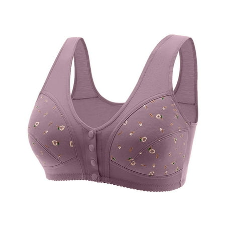 Hamky Bras for Women Womens Underwear Bra For Seniors 2025 New Comfortable Front Closure Button Bra Cotton Bras For Older Women Bralettes for Women Plus Size Lingerie Front Closure Bras Purple 6XL