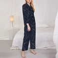thumbnail image 4 of Disketp Pajamas Set Long Sleeve Sleepwear Womens Button Down Nightwear Pj Sets-Gloss Outline Navy Dark Blue, 4 of 9