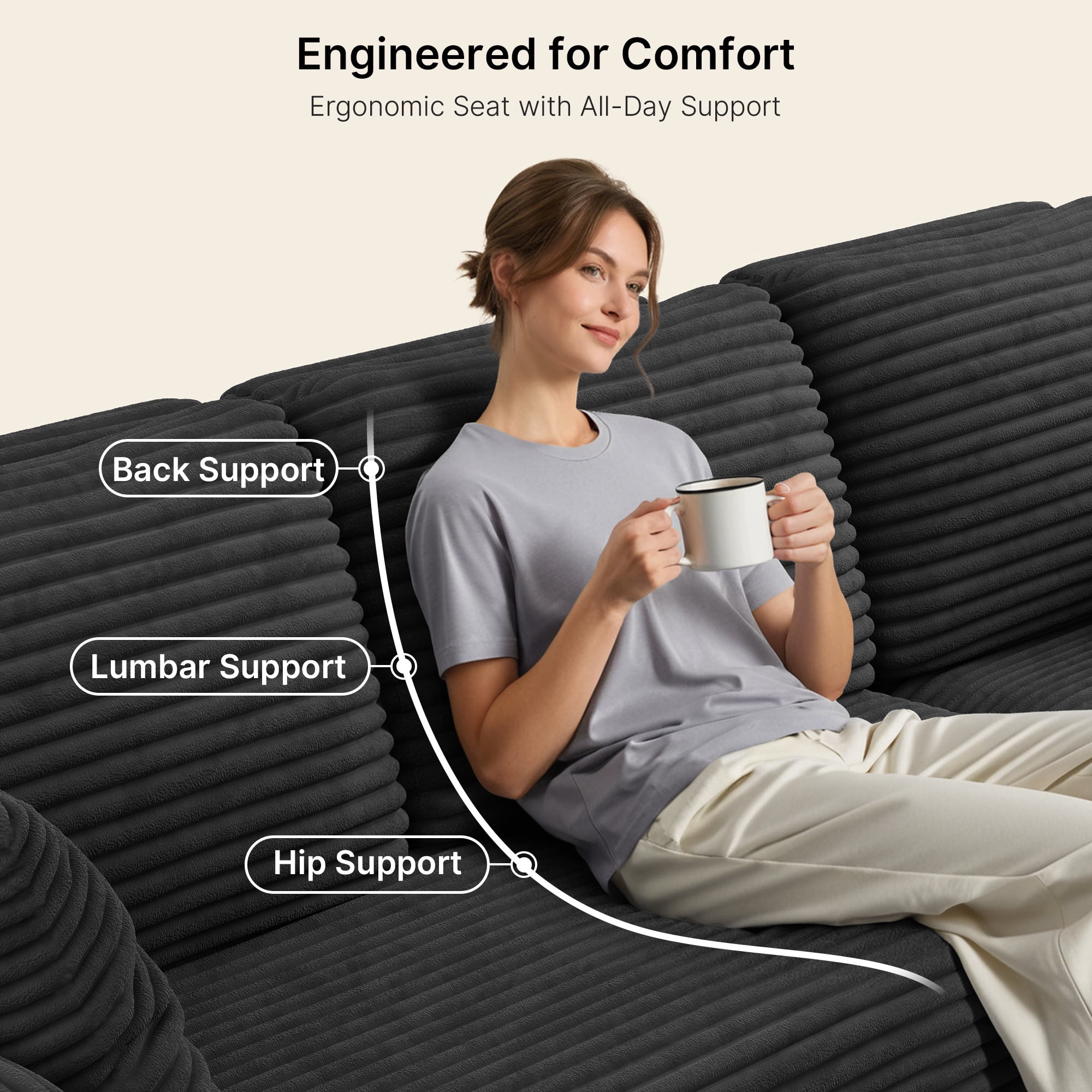 Lofka 105" L-Shaped Sectional  Sofa, 4-in-1 Modular Sofa Bed with Deep Seat, No Assembly Velvet for Living Room Office, Black