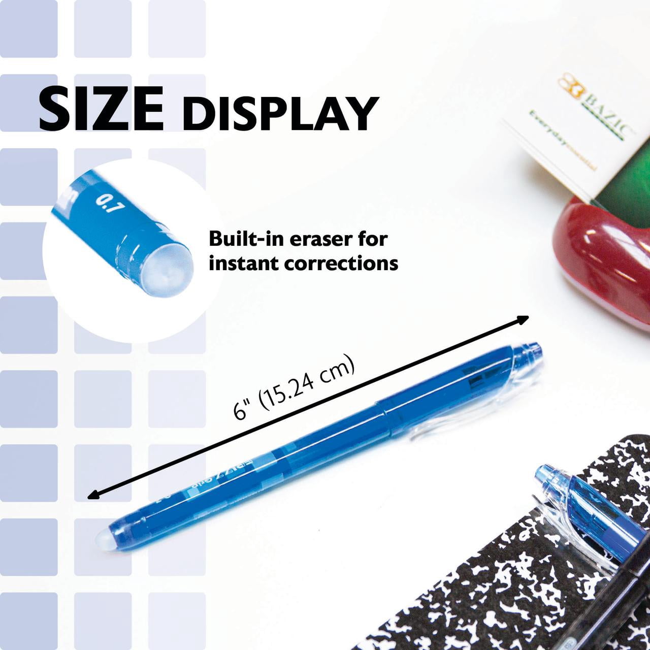 BAZIC Frizz Erasable Gel Pens, 0.7mm Medium Point, Blue Ink, Comfort Grip, 1-Pack