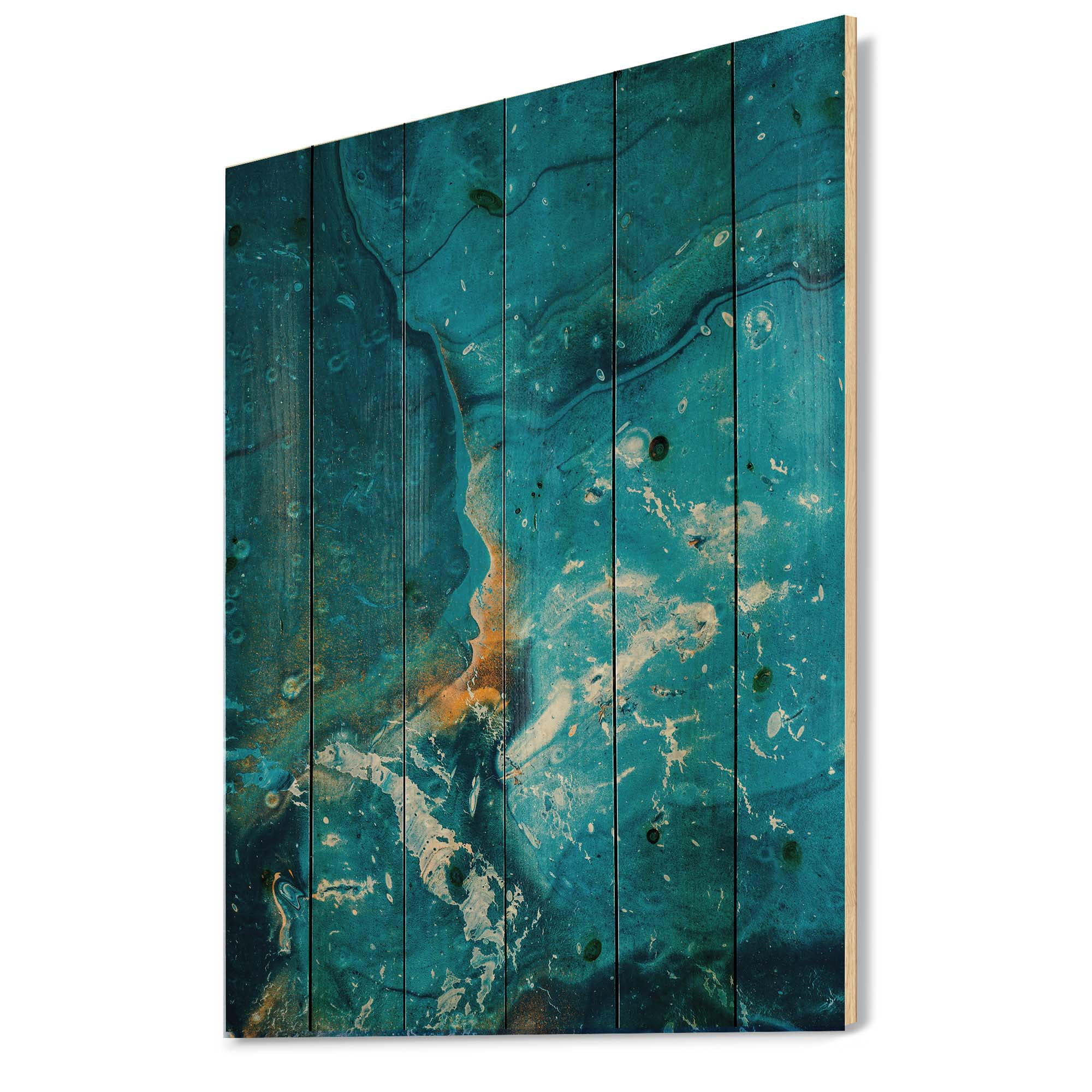 Designart 'Abstract Blue Marble Composition I' Modern Print on Natural Pine Wood