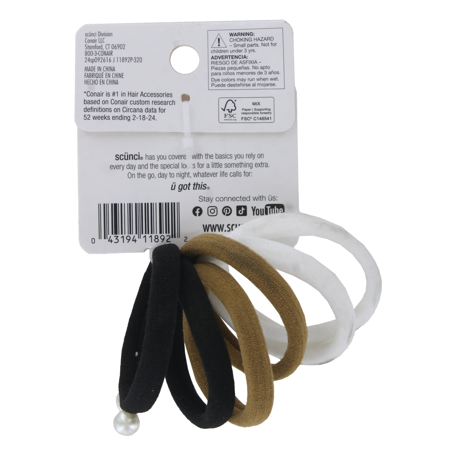 (5 pack) Scunci Hair Tie Ponytailers, Assorted Colors, 6-Pieces