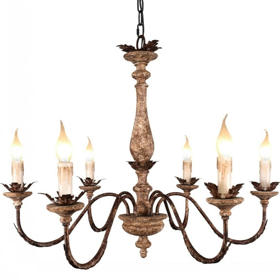 Oaks Aura French Traditional Elegant Wood and Iron Chandelier, 6-Light