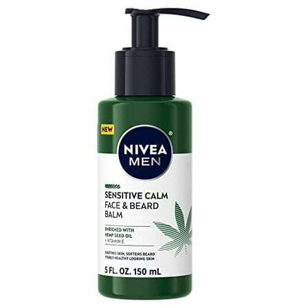 NIVEA MEN Sensitive Calm Face and Beard Balm, Beard Moisturizer, Face Moisturizer for Men, 5 Fl Oz Pump Bottle