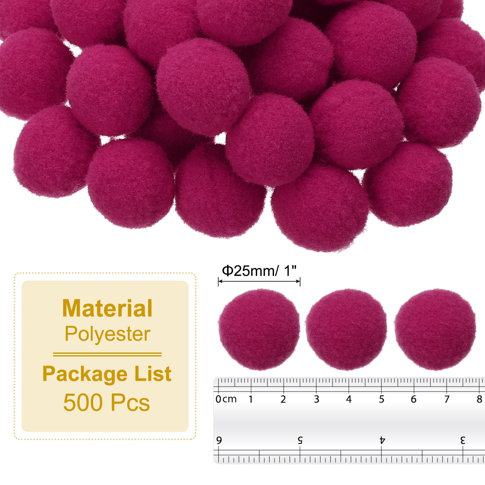 1inch Pom Poms for Crafts, 500pcs Pompoms for Crafts Puff Balls Bulk Fuzzy Balls for Hats Christmas Art DIY, Purple Red