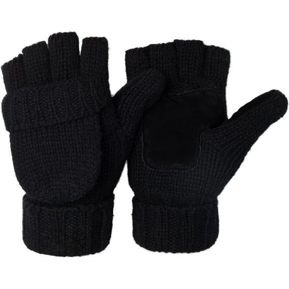 Jtbuh XLY Winter Knitted Convertible Fingerless Gloves Wool Mittens Warm Mitten Glove for Women and Men