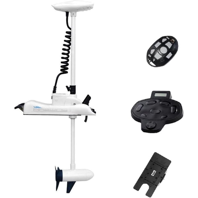 AQUOS HAWING CaymanB 12V 55LB 48 Pouces Moteur de Traîne Électrique à Montage sur Arche avec Arbre - Inclut Télécommande Sans Fil et Commande au Pied et Support à Dégagement Rapide pour Bateaux de Pêche en Eau Salée et en Eau Douce