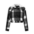 thumbnail image 4 of STETMN Women's Plaid Cropped Jacket Long Sleeve Fleece Collar Coat Button Up Fall Outwear Coats, 4 of 6