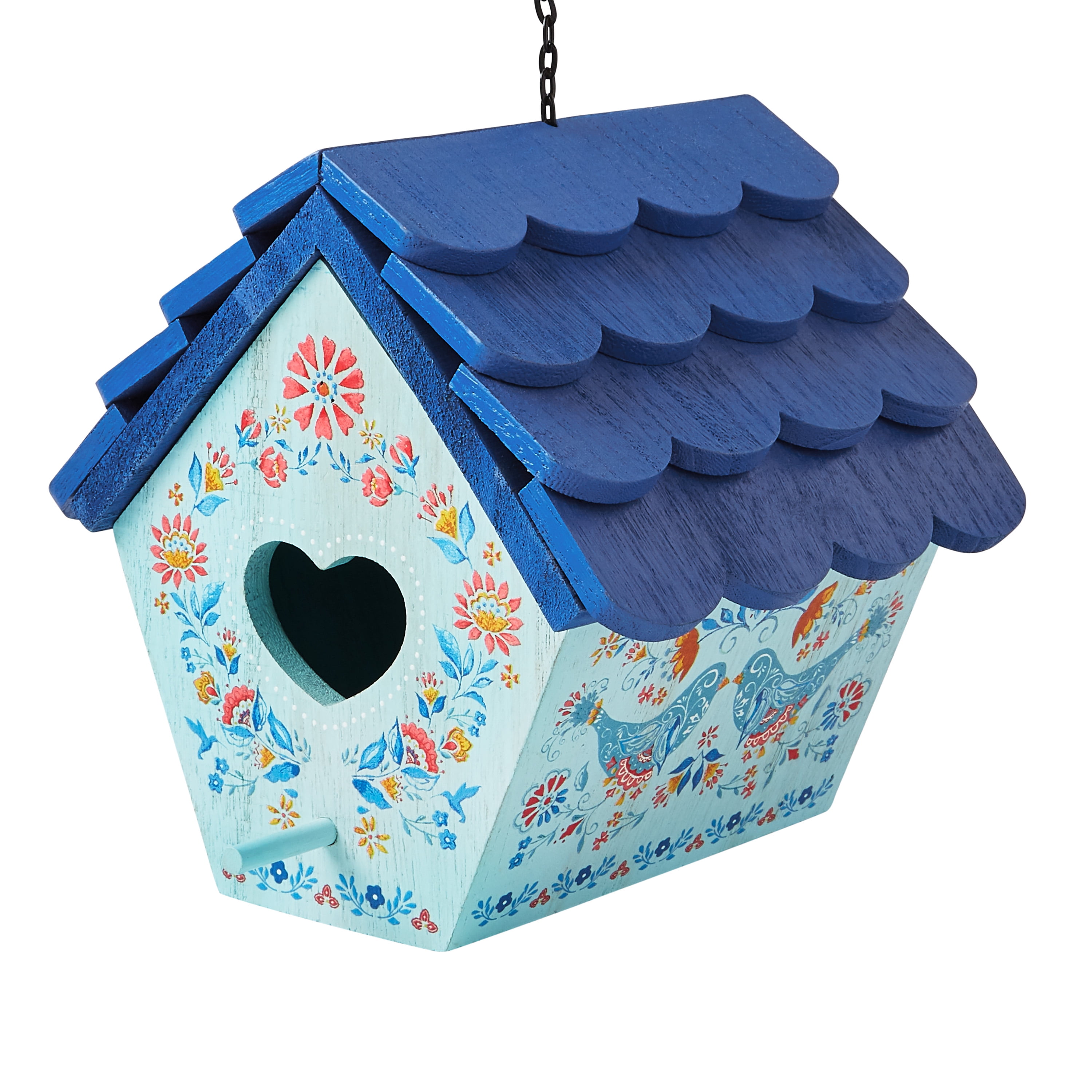 The Pioneer Woman Blue Maizie Wood Birdhouse with Removable Roof, 6.9' x 6.7' x 6.5'