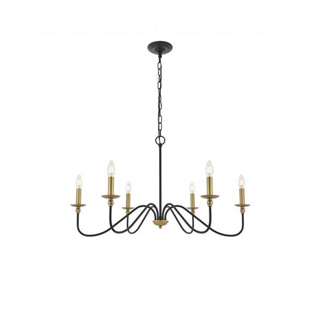 Living District LD5006D36BRB Rohan 6 Light Matte Black & Brass Ceiling Pendant