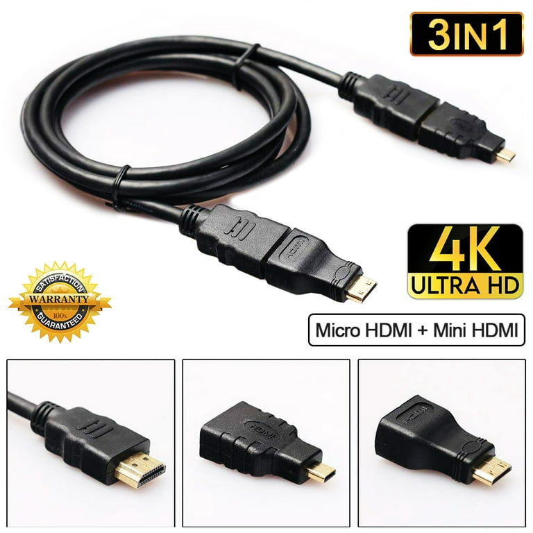 offentliggøre Genre lette 3 in 1 HDMI Cable, 1.5M Gold Adapter Converter V1.4 Cable HDMI to Mini HDMI  Micro HDMI for Xbox, 360, PS3 - Walmart.com