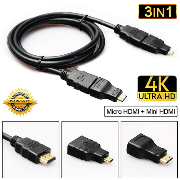 En sætning Fonetik gennemskueligt 3 in 1 HDMI Cable, 1.5M Gold Adapter Converter V1.4 Cable HDMI to Mini HDMI  Micro HDMI for Xbox, 360, PS3 - Walmart.com