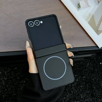 Magnetic Case Compatible for Samsung Galaxy Z Flip 7 Case, Fiber Texture Back Non-Slip Hard Shockproof Slim Lightweight Protective Phone Case Cover for Samsung Galaxy Z Flip 7, Black