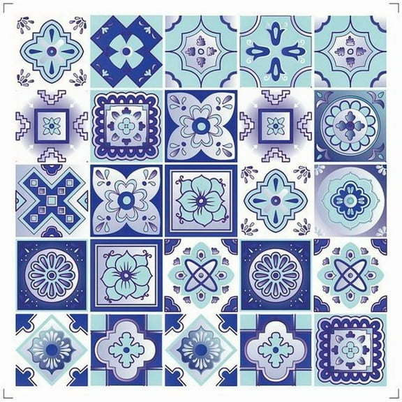 HomeRoots 390912 8 x 8 in. Vintage Turq Blue & White Peel & Stick Removable Tiles