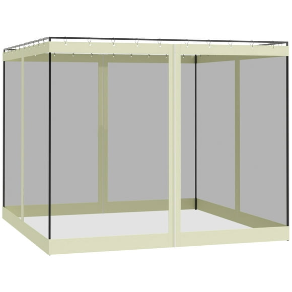 Outsunny Gazebo Mosquito Netting Replacement, 4-Panel Canopy Screen Walls with Zipper for 10' x 10' Gazebo, (Sidewall Only), Beige