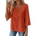 thumbnail image 4 of Boho Tops for Women Blouses Dressy Casual V Neck 3/4 Sleeve Shirts Spring Outfits Trendy Vacation Clothes Orange XL, 4 of 5