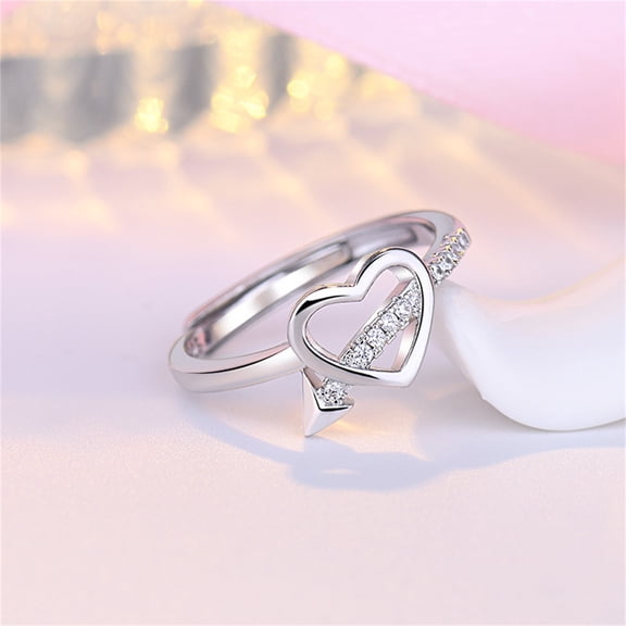 PONPRNGY Thin Heart Love Open Ring for Women Dainty Cute Tiny Adjustable Engagement Statement Promise Finger Knuckle Rings Daughter Birthday Valentine's Day Gift
