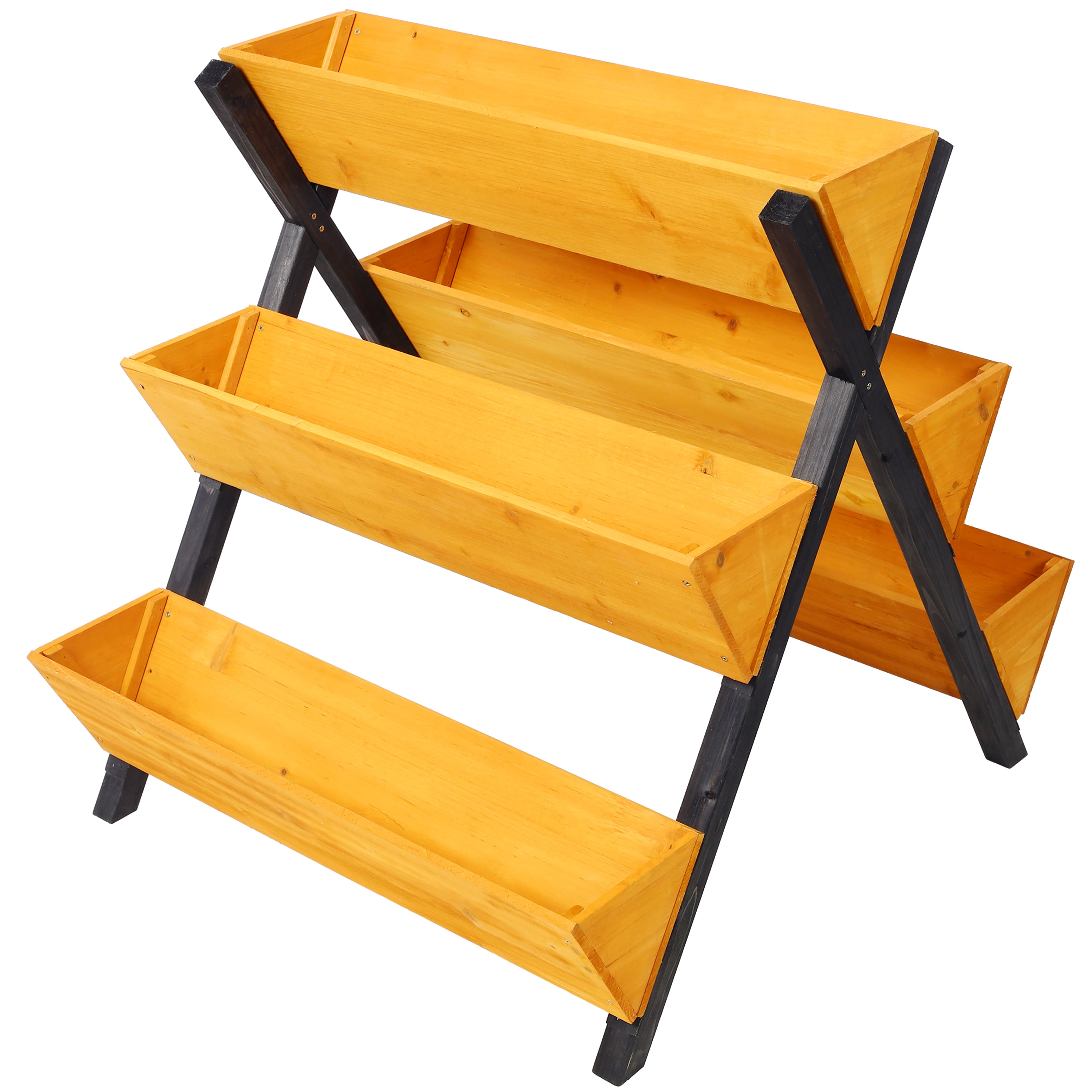 3 Tiers Wooden Vertical Raised Garden Bed with Legs Brown Planter Box for Flowers Herbs Vegetables Outdoor Courtyard Balcony Planting