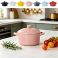 thumbnail image 1 of Oefntac Mini Ceramic Casserole Dish with Lid 7 Colors Round Baking Bowl with Handles Oven Microwave Safe Soup Miniature Pot, 1 of 9