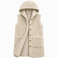 thumbnail image 4 of Valufy Women's Hooded Fleece Vest, Button Down Sleeveless Sherpa Gilet with Pockets, Mid-Length Loose Fit Warm Outerwear, 4 of 6