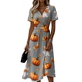 thumbnail image 2 of Halloween Dresses for Women Spider V Neck Ghost Funny Wedding Guest Dresses Witch Hat Short Sleeve Casual Wrap Dress M, 2 of 5