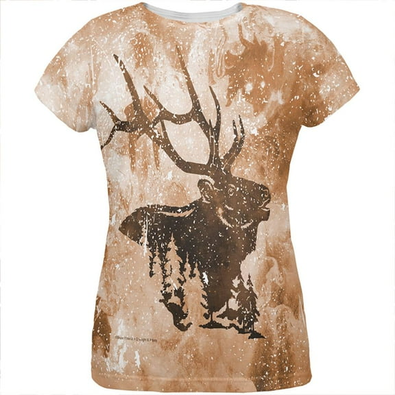 Distressed Brown Elk Silhouette All Over Womens T Shirt Multi MD