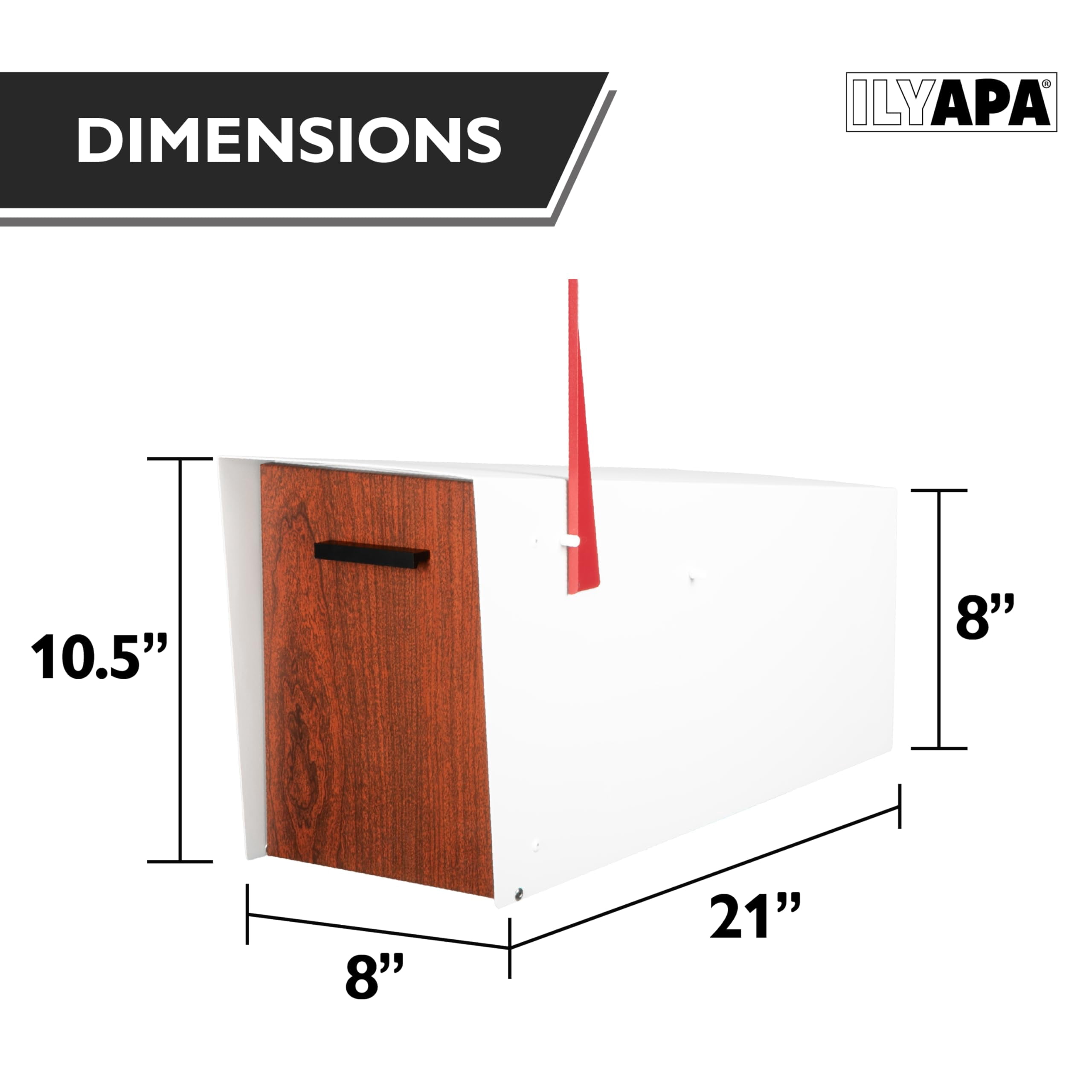 Ilyapa Modern Mailbox with Angle Design Post Mount - White Powder Coated Metal Mailbox with Wood Door - Waterproof for Parcels, Magnetic Close Door