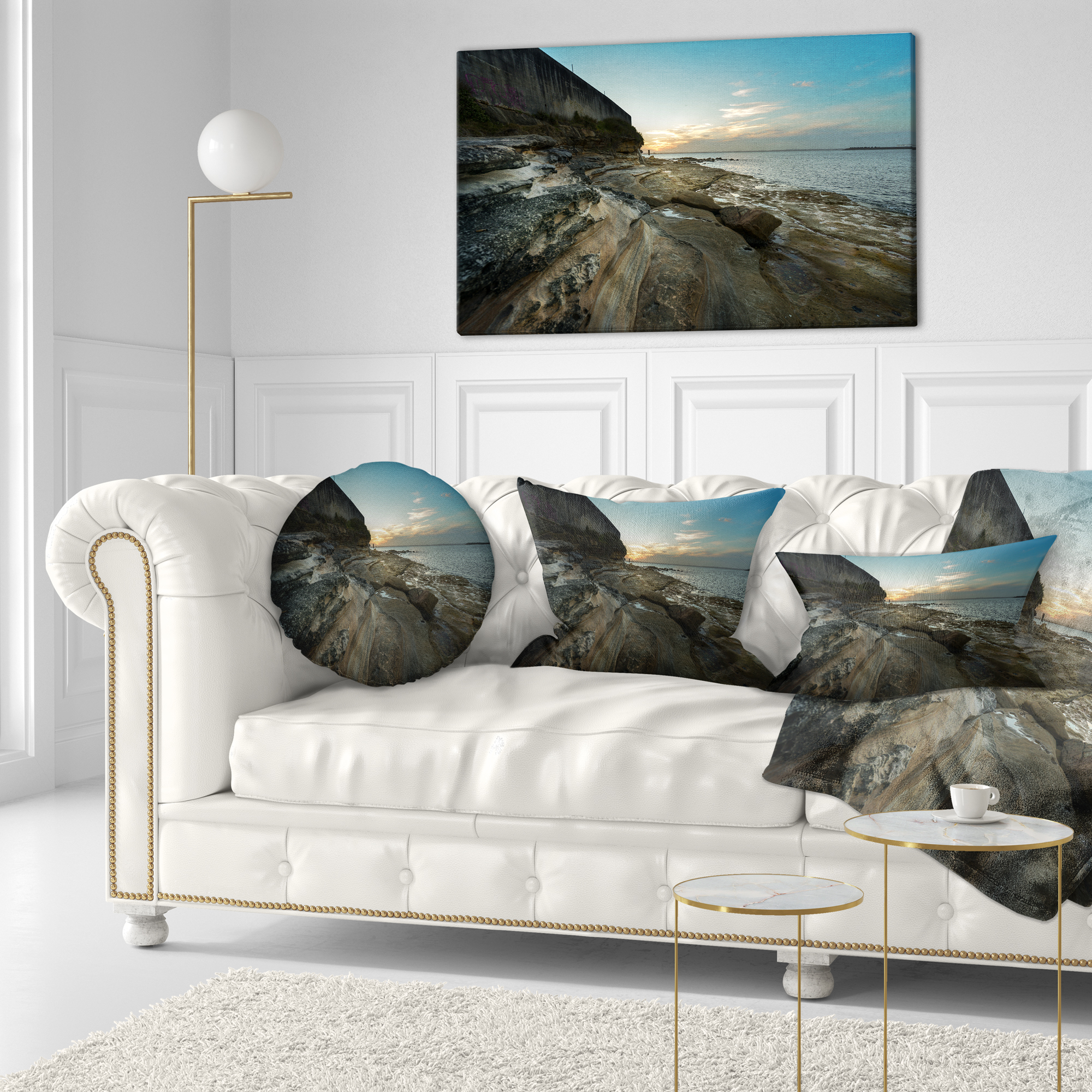 Designart Rocky Sydney Beach View - Seascape Throw Pillow - 12x20