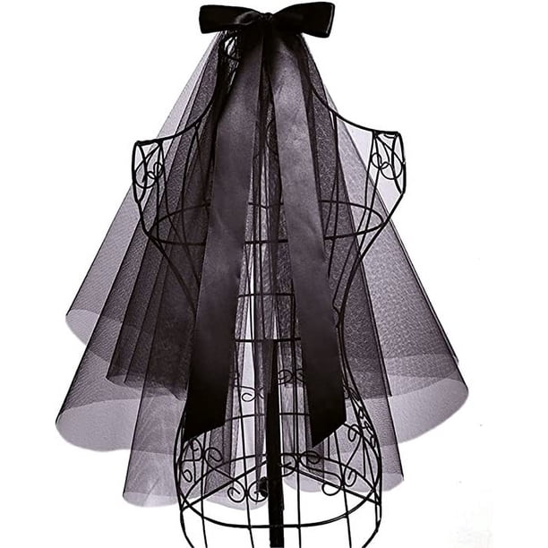 Peinado de novia negro perla de doble capa, vestido de novia sencillo de gasa corta para mujer con peine, despedida de soltera, vestido de iglesia, regalo, baile, Halloween, primera comunión, niña