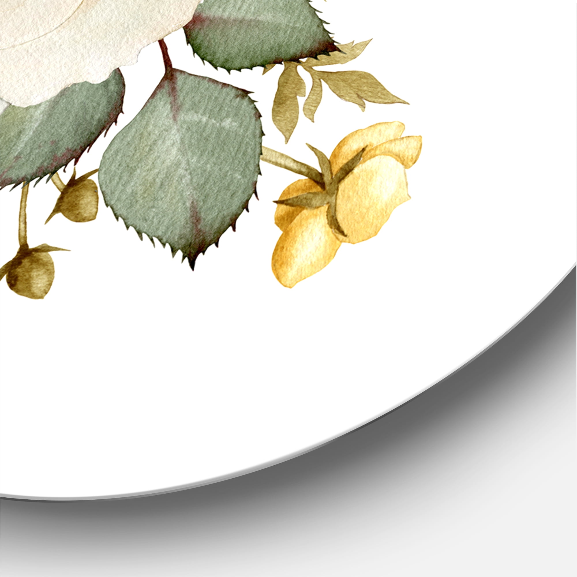 Designart 'Ancient White Rose' Traditional Circle Metal Wall Art 29x29 - Disc of 29