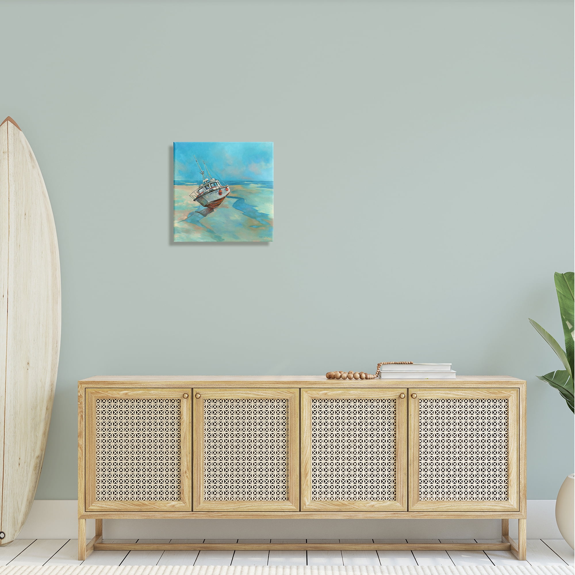 Stupell Low Tide Boat Beach Shore Landscape Painting Gallery Wrapped Canvas Print Wall Art